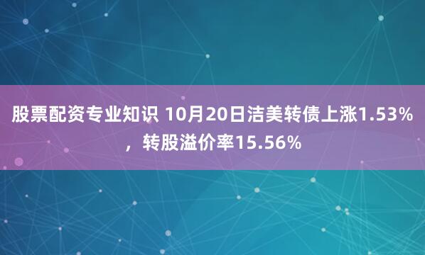 股票配资专业知识 10月20日洁美转债上涨1.53%,转股溢价率15.56%
